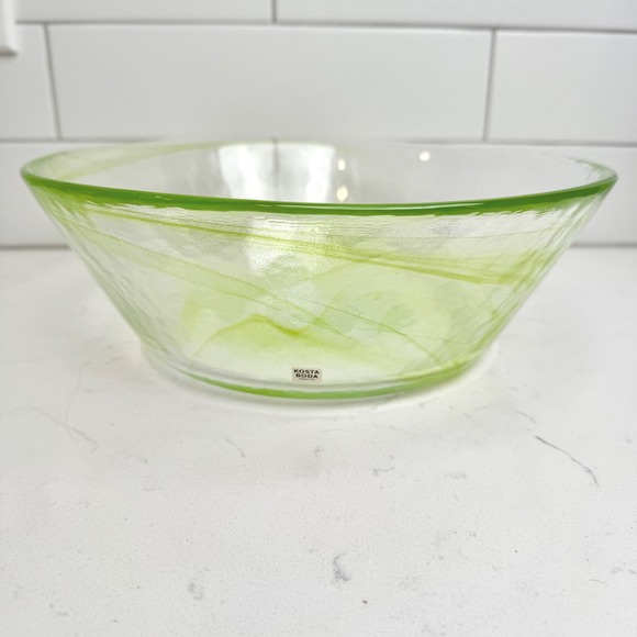 Kosta Boda Bowl Green Swirl Art Glass Serving Bowl Centerpiece Decor - Picture 3 of 6